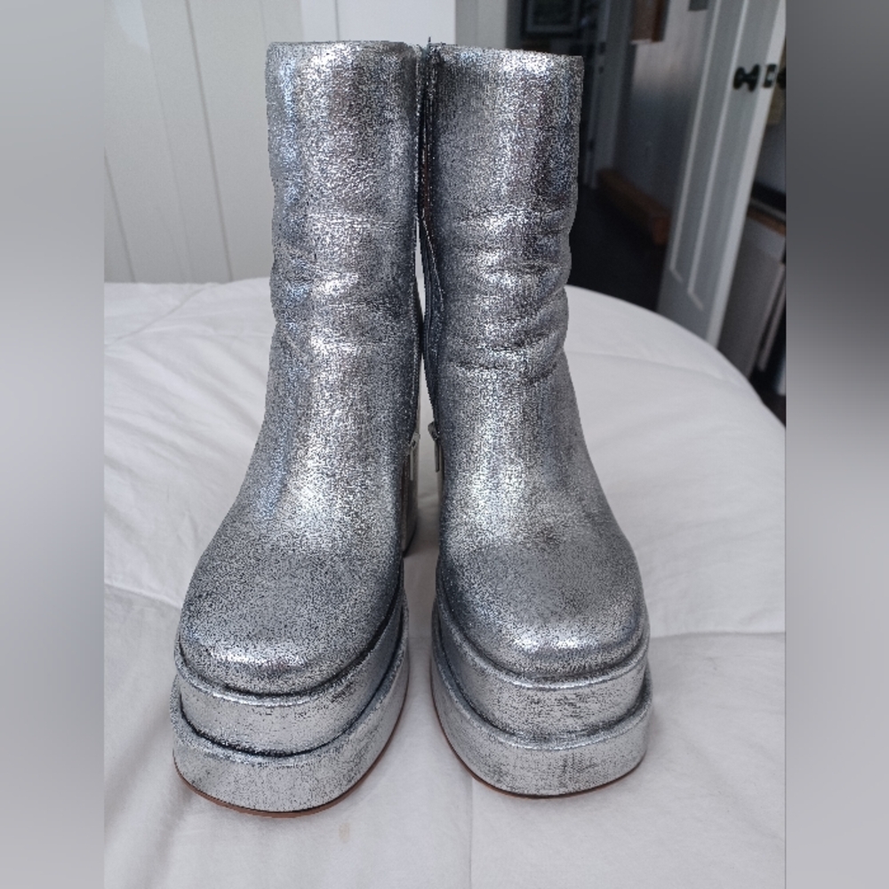 Steve Madden Silver Glitter Platform Ankle Boots